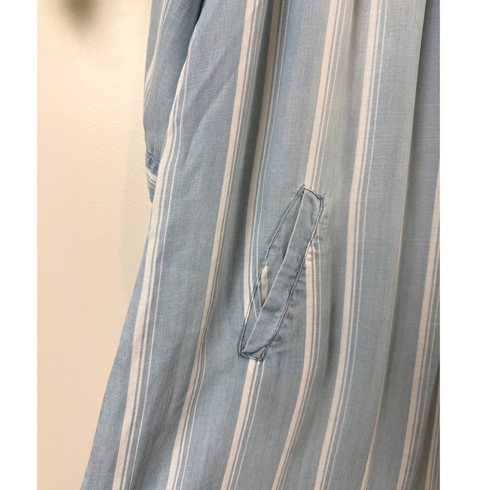 Standard Grace Blue White Lyocell Off Shoulder Shift Dress XL Boho Coastal Beach - Picture 7 of 9